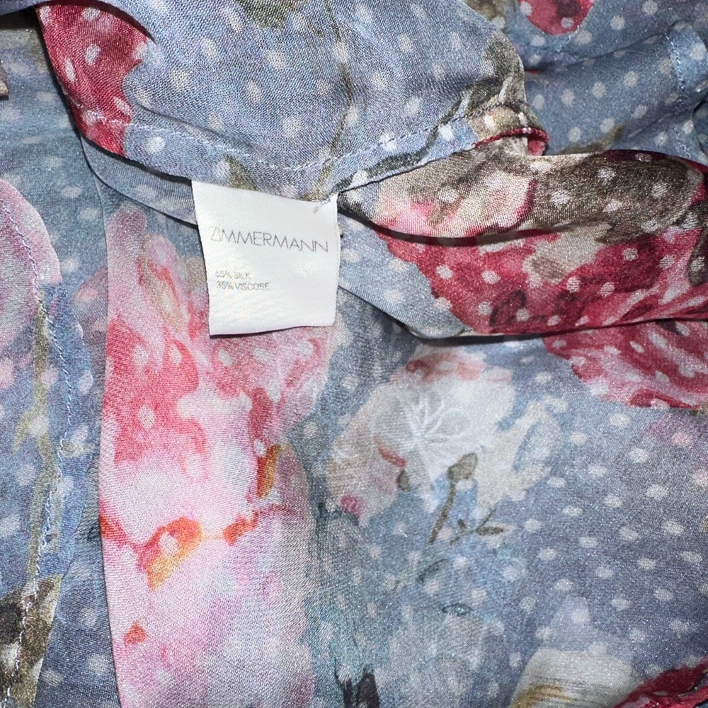 $495 ZIMMERMANN blue floral polka dot sheer peplum silk blouse top US 4 AUS 0 - Picture 7 of 7